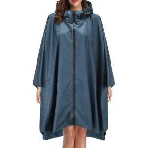 Men Women Long Zipper Hooded Rain Coat Poncho Rainwear